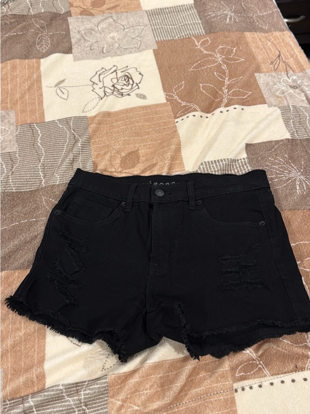 Aeropostale Black High-Waist Distressed Denim Shorts